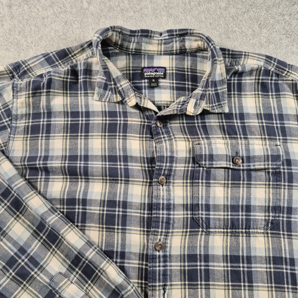 Patagonia Mens Size XL Blue Organic Pima Cotton Flannel Long Sleeve Shirt